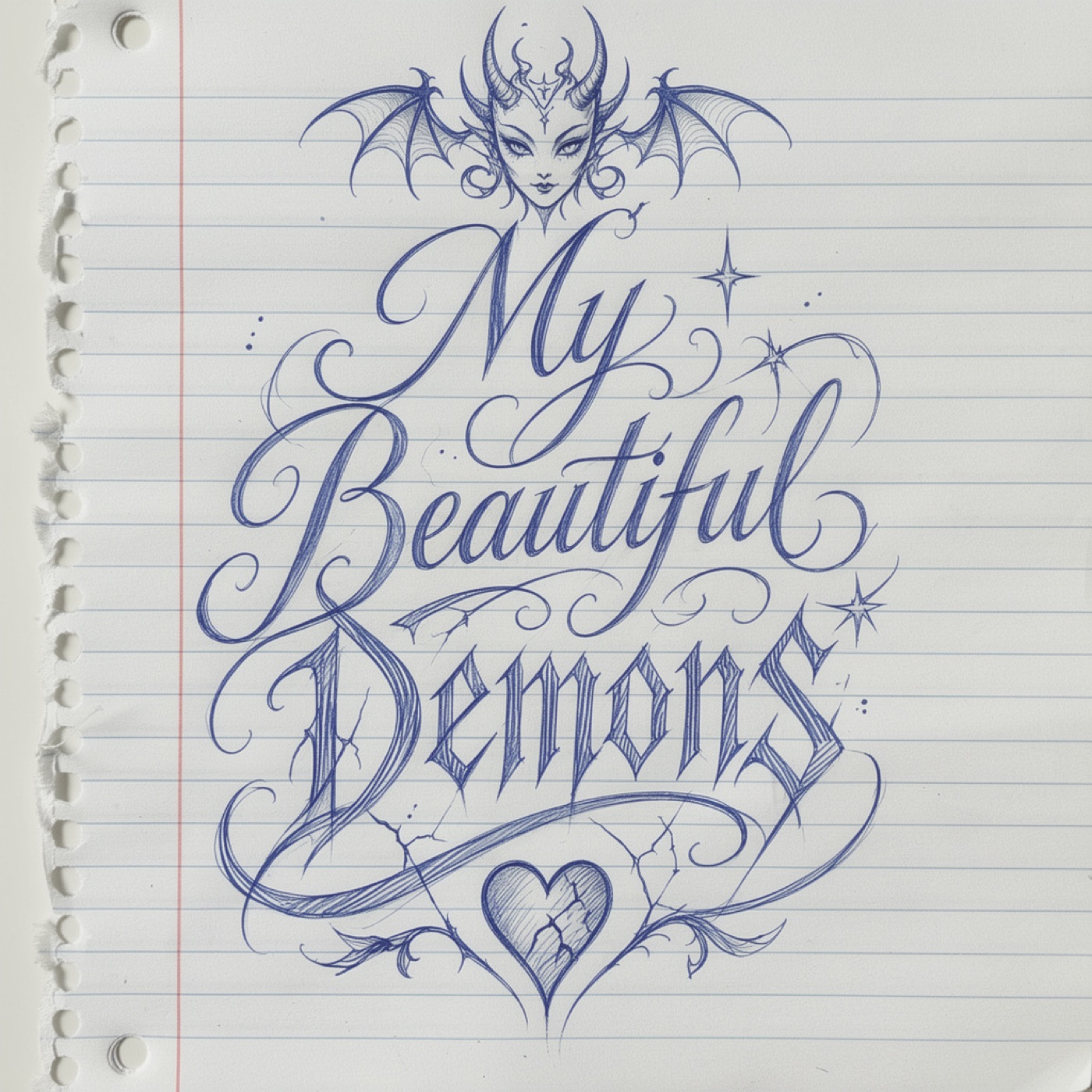 Page from a spiral notebook with a blue ballpoint drawing