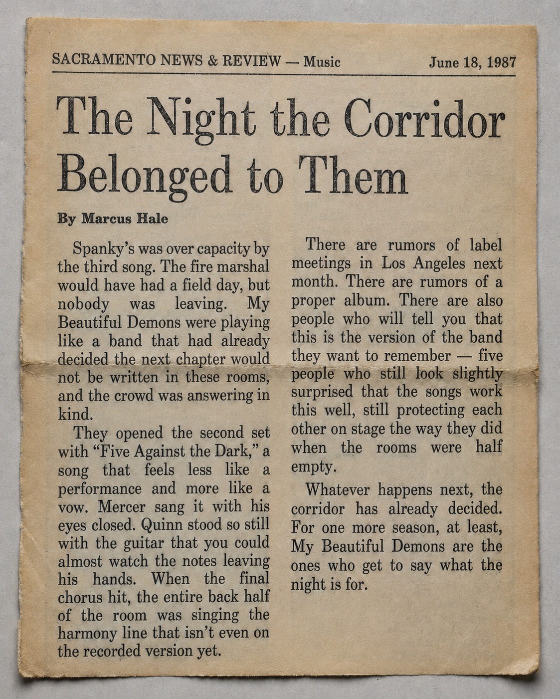 Sacramento News and Review Music clipping titled The Night the Corridor Belonged to Them